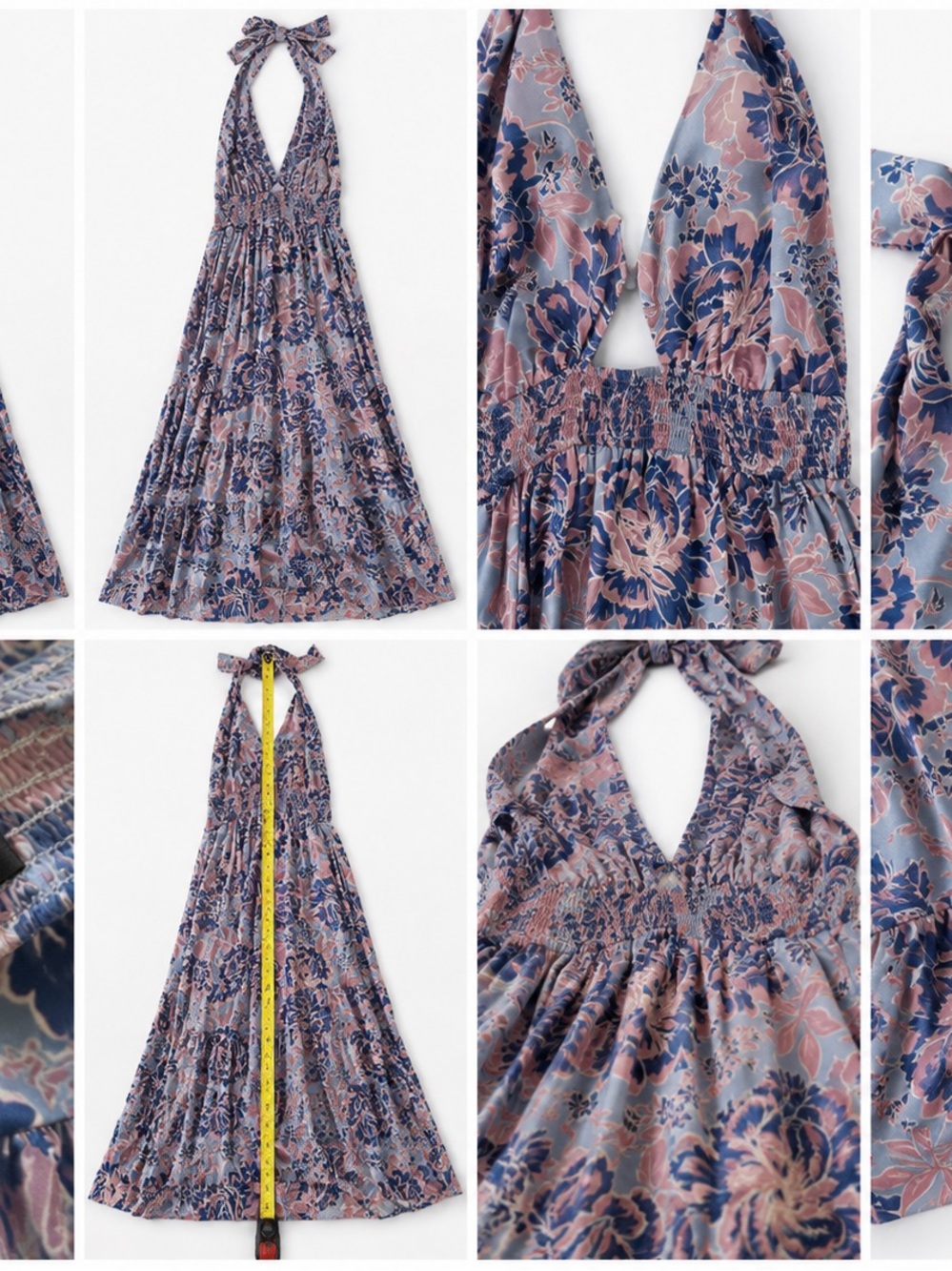 Floral Halter Midi Dress in Blue and Pink